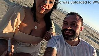 pornstar bends over beach for public anal creampie with big ass gaping and farting