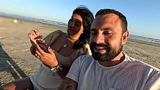 pornstar bends over beach for public anal creampie with big ass gaping and farting