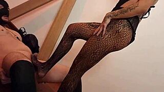 Spurious queen dominates disobedient slave with ball kicks and thanks