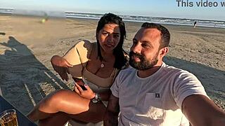 pornstar bends over beach for public anal creampie with big ass gaping and farting