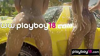 Bubble-Covered Ebony Milf Misty Stone and Nude Teen Gfs Washing Car