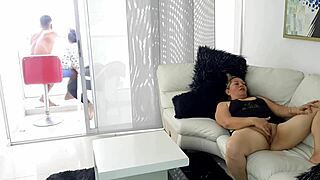 i catch my horny mature latina stepmom furiously rubbing her shaved pussy to intense orgasm licking frenzy