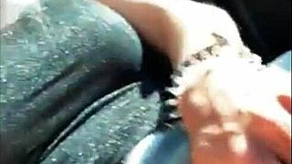 blonde fingers pussy to orgasm in public car