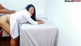 Nurse and esthetician watch patient's massive erection in sexy lingerie hospital scene