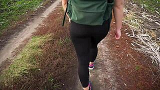 damn that milf in tight black yoga leggings shakes her juicy ass teasing voyeur style