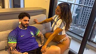 argentina slut bent over deepthroats and rides huge cock