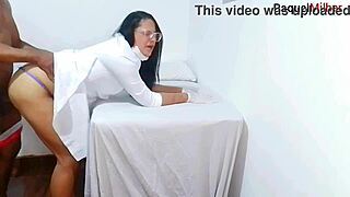 Nurse and esthetician watch patient's massive erection in sexy lingerie hospital scene