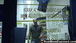 BLONDE MILF PAYS CASHIER WITH DEEP BLOWJOB AND FACIAL!