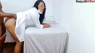 Nurse and esthetician watch patient's massive erection in sexy lingerie hospital scene