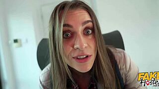 Young backpacker drinks potion growing her tits huge in hostel