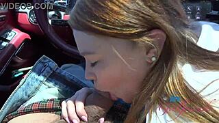 Narrative mazy myers learns driving but ends up sucking cock in car pov