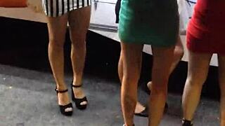 damn check out this tight skirt hugging that asian slut's pussy outdoors