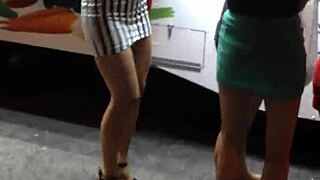 damn check out this tight skirt hugging that asian slut's pussy outdoors