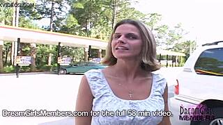 Tanned tattooed amateur flashes big natural tits and thong panties around Tampa