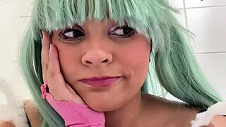 Gassy bbw farts wildly in public toilet at cosplay con