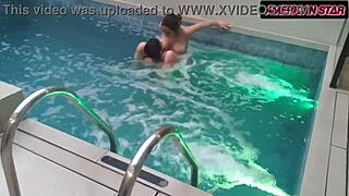 Blonde Milf Fucks BBC in Motel Pool After Argument