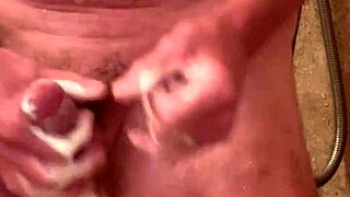 Mature Solo Shower: Masturbating Pussy and Cock Massage