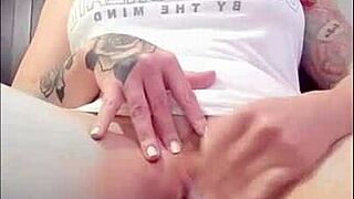 fiery redhead rubs massive clit to squirt watching brazilian porn frenzy