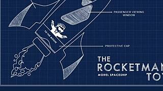 guy straps rocketman toy to his bike and shakes from the ride