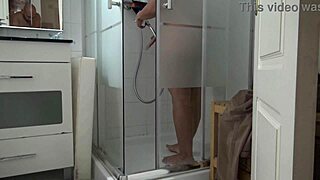 Stepson strokes huge cock spying stepmom's steamy shower taboo