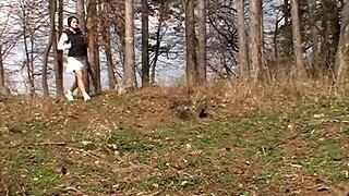 Kate Black spreads big pussy wide rubbing to orgasm outdoors in nature