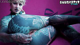 tattooed goth slut stretches gaping asshole solo with fisting play