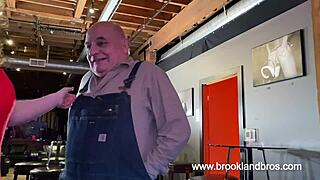 teen cassandra drops to knees blowing nerdy older janitor's cock with eager handjob finish