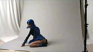 Amateur cosplay teen raven teases outdoor public curves