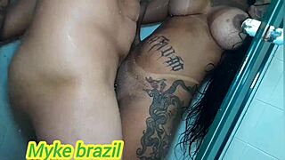 luxury escort milleba gomes rides big cock in bathroom see through lingerie