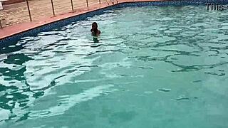 Oiled curvy BBW bitch poolside pounding ends in massive cumshot