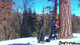 busty amateur bends over for doggystyle pounding amid mountain glamour views