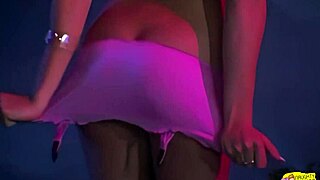 blonde angel with huge tattooed tits fingers her pussy before lesbian babes strap on fuck her hard