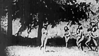 vintage hairy beauty bent over doggystyle in outdoor retro paradise