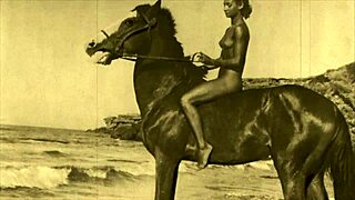 vintage hairy beauty bent over doggystyle in outdoor retro paradise