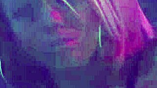 blonde angel with huge tattooed tits fingers her pussy before lesbian babes strap on fuck her hard