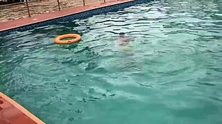 Oiled curvy BBW bitch poolside pounding ends in massive cumshot