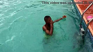 Oiled curvy BBW bitch poolside pounding ends in massive cumshot