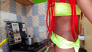 heading to kitchen finds tempting shemale waiting