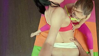 your horny girlfriend and her fitness trainer join for an amazing ffm threesome with double blowjob and missionary banging