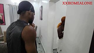 sex starved big tits black housewife milks estate plumber's cock in homemade bathroom fuck