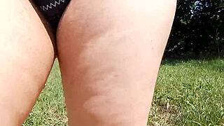 Hairy mature flashes pussy beaver outdoors publicly