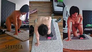 Triple cam latina milf naked gym workout ass shaking sweat dripping
