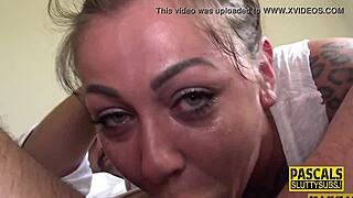 tattooed submissive slut's small tits bounce during hardcore bdsm fuck