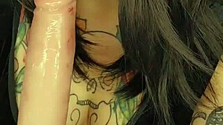 bbw milf leaves lipstick on dildo during sloppy deepthroat closeup