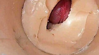 Tight pussy camera catches huge cum explosion inside!