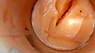 Tight pussy camera catches huge cum explosion inside!