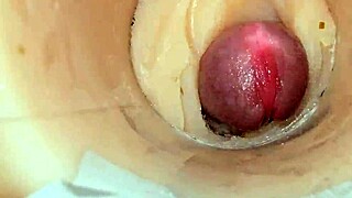 Tight pussy camera catches huge cum explosion inside!