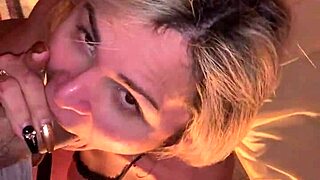 Brazilian shemale beauty sucks massive white cock