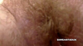 Mature milf bunnieandthedude teases her hairy wet pussy close-up begging for your hot cum
