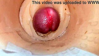 Tight pussy camera catches huge cum explosion inside!